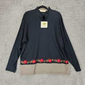 Bechamel Shirt Womens XL Black Floral Embroidered Long Sleeve Pullover Top NWT